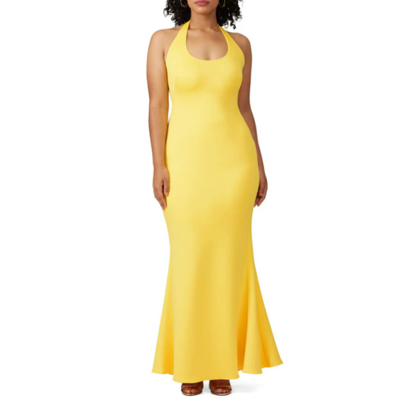 Black Halo  Eve Naples Gown Halter Neckline Yellow  US 0 - Picture 1 of 16